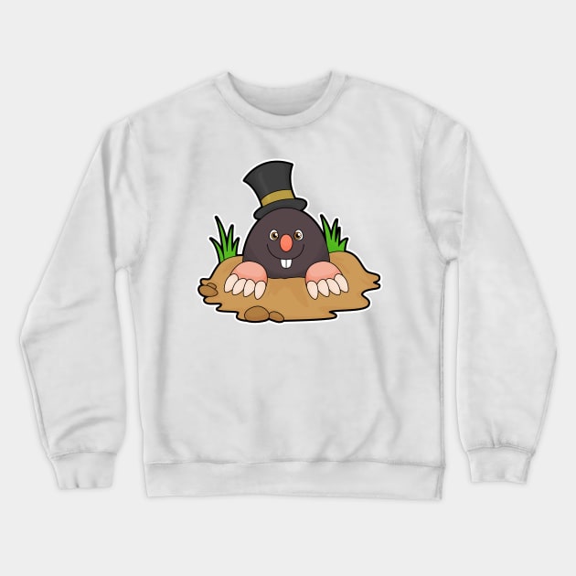 Mole with Molehill & Hat Crewneck Sweatshirt by Markus Schnabel